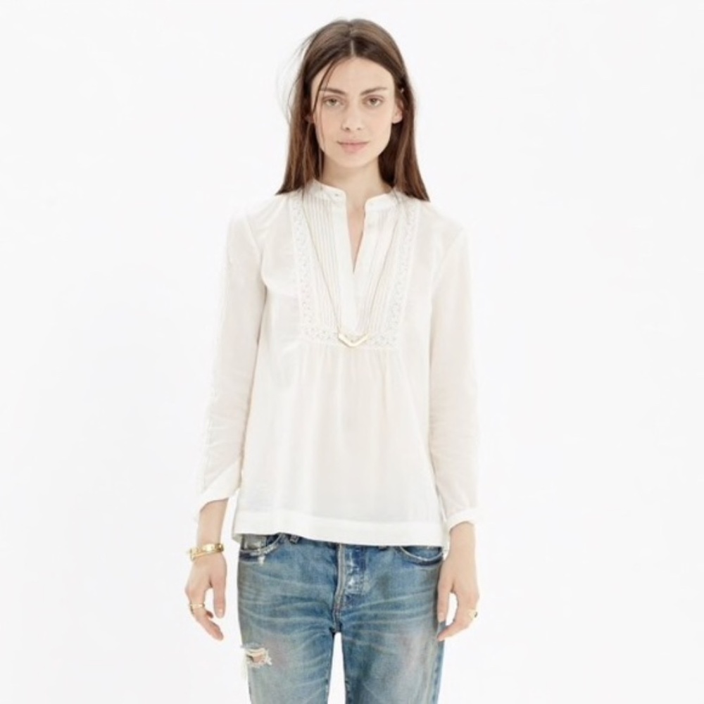 Madewell Eyelet Peasant Popover Blouse in Ivory